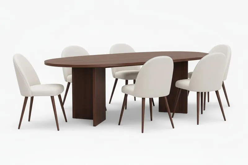 Dano Spisebord 180 cm med 6 Nibe Plus Spisestoler, Hvit/Brun