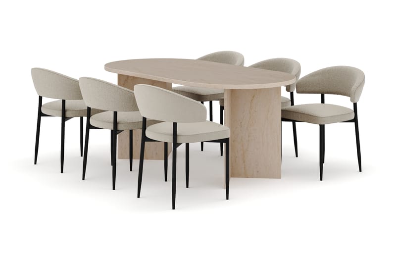 Dano Spisebord 180 cm med 6 Sawako Spisestoler - Travertin / Beige - Møbler - Bord - Spisegruppe