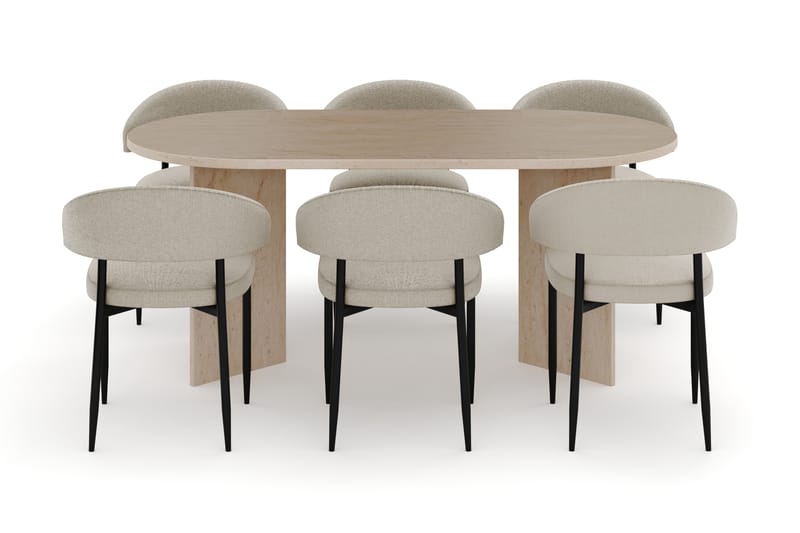 Dano Spisebord 180 cm med 6 Sawako Spisestoler - Travertin / Beige - Møbler - Bord - Spisegruppe