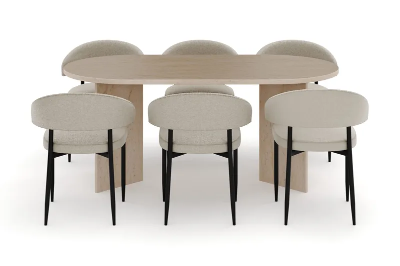 Dano Spisebord 180 cm med 6 Sawako Spisestoler - Travertin / Beige - Møbler - Bord - Spisegruppe