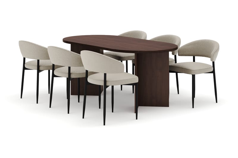 Dano Spisebord 180 cm med 6 Sawako Spisestoler, Valnøtt / Beige