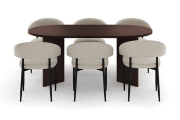 Dano Spisebord 180 cm med 6 Sawako Spisestoler - Valnøtt / Beige - Møbler - Bord - Spisegruppe