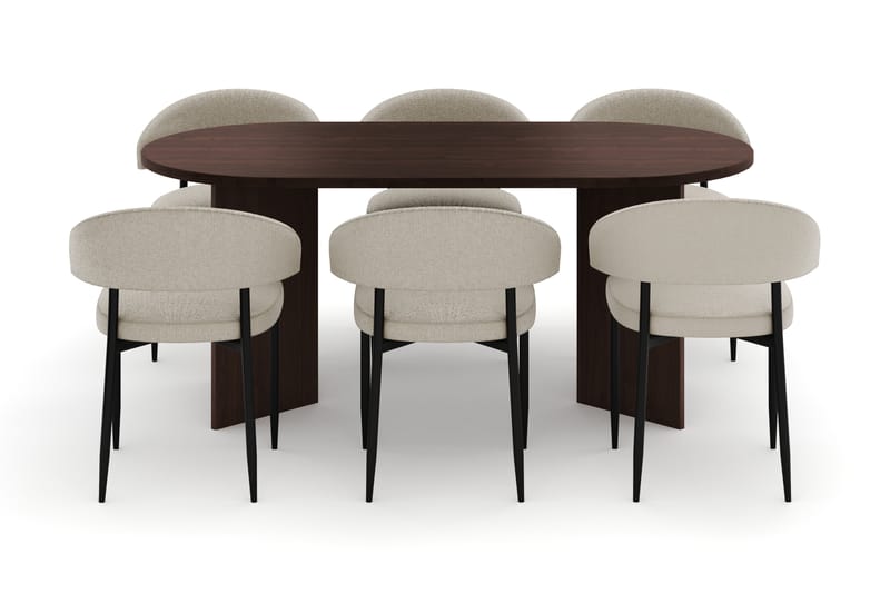 Dano Spisebord 180 cm med 6 Sawako Spisestoler - Valnøtt / Beige - Møbler - Bord - Spisegruppe