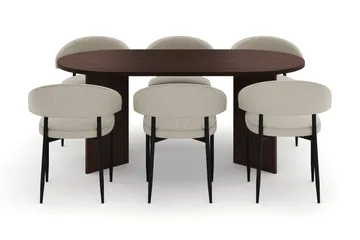 Dano Spisebord 180 cm med 6 Sawako Spisestoler - Valnøtt / Beige - Møbler - Bord - Spisegruppe