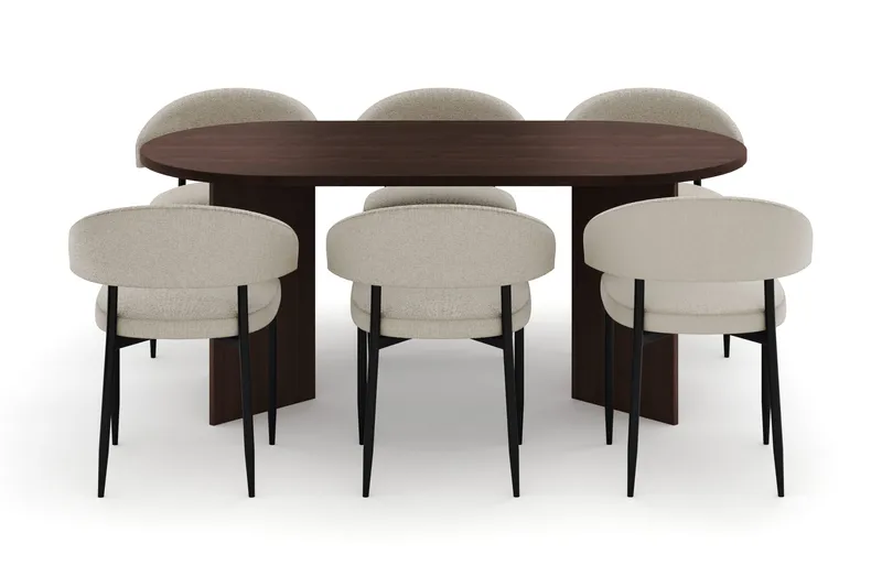 Dano Spisebord 180 cm med 6 Sawako Spisestoler - Valnøtt / Beige - Møbler - Bord - Spisegruppe