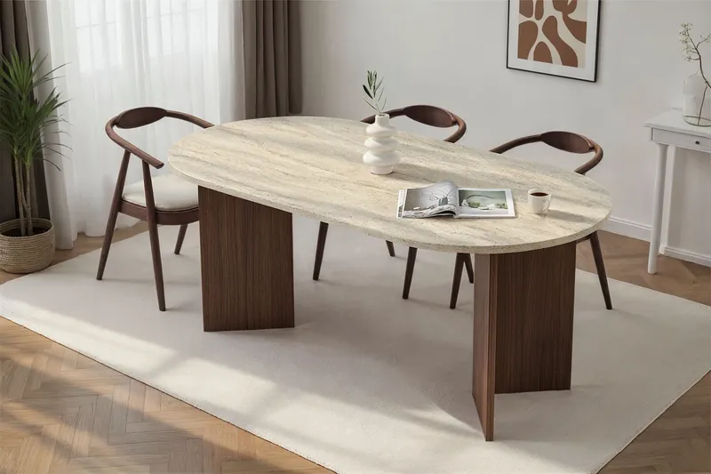 Dano Spisebord 180 cm - Travertin og valnøtt - Møbler - Bord - Spisebord & kjøkkenbord