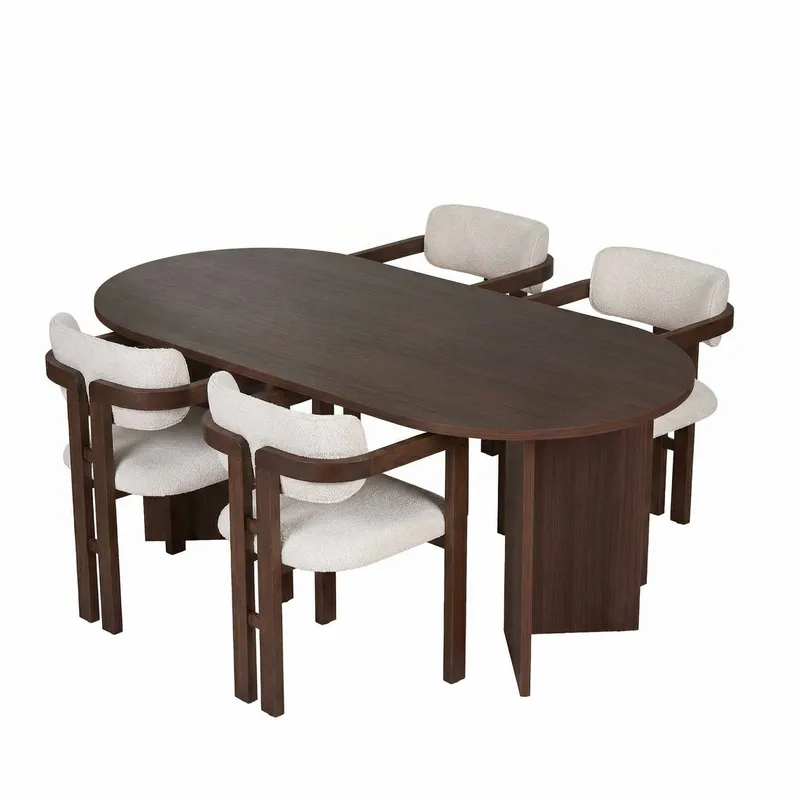 Dano Spisebord- og stolsett 180x75x90 cm 5 deler, Milano Walnut, Dark Walnut, hvit