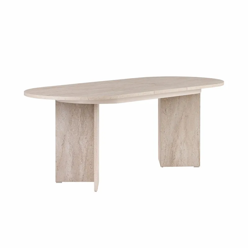 Dano Uttrekkbart Ovalt Spisebord 160-200x90 cm med Travertinutseende, Beige