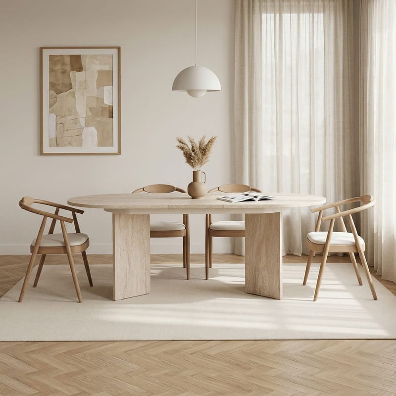 Dano Uttrekkbart Ovalt Spisebord 160-200x90 cm med Travertinutseende - Beige - Møbler - Bord - Spisebord & kjøkkenbord