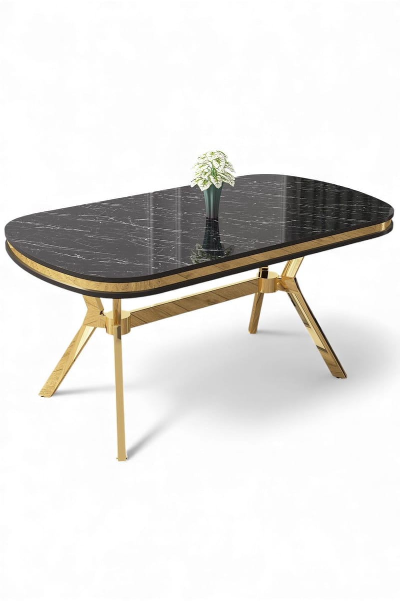 Danto Rektangulært Spisebord 168 cm i Metall og Tre med Marmorutseende, Svart|Gull