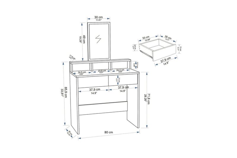 Dasina Sminkebord 80 cm - Hvit - Møbler - Bord - Sminkebord & toalettbord