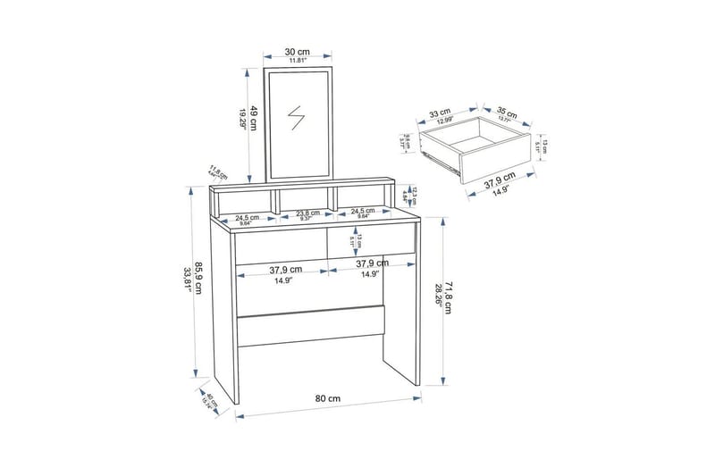 Dasina Sminkebord 80 cm - Hvit - Møbler - Bord - Sminkebord & toalettbord