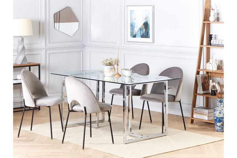 Davson Rektangulært Spisebord 160 cm med Glassplate og Metallutseende - Gjennomsiktig - Møbler - Bord - Spisebord & kjøkkenbord