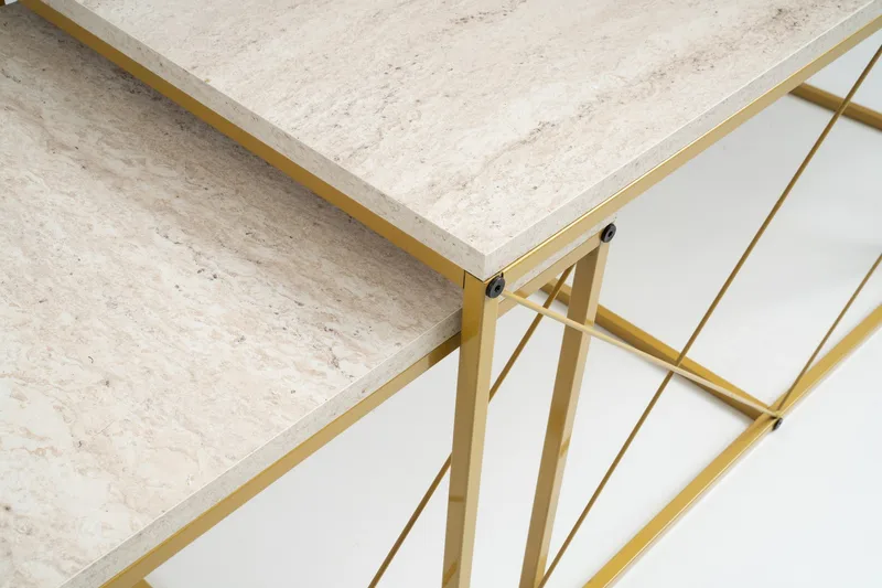Defneia Sofabord 100 cm - Gull/Marmor - Møbler - Bord - Sofabord & salongbord