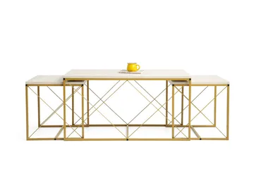 Defneia Sofabord 100 cm - Gull/Marmor - Møbler - Bord - Sofabord & salongbord