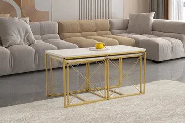 Defneia Sofabord 100 cm - Gull/Marmor - Møbler - Bord - Sofabord & salongbord