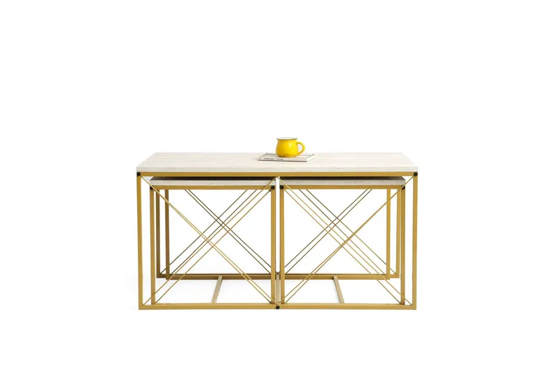 Defneia Sofabord 100 cm - Gull/Marmor - Møbler - Bord - Sofabord & salongbord