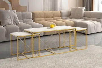 Defneia Sofabord 100 cm - Gull/Marmor - Møbler - Bord - Sofabord & salongbord