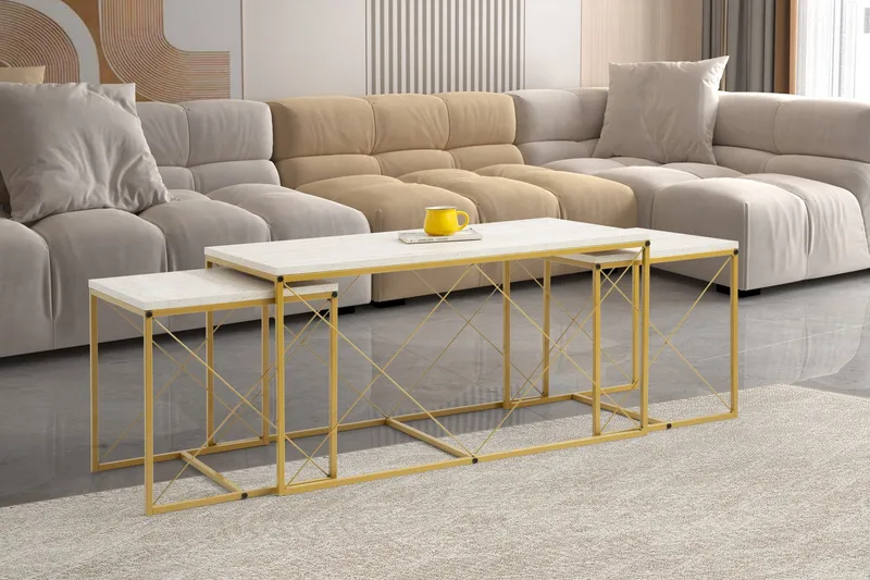 Defneia Sofabord 100 cm - Gull/Marmor - Møbler - Bord - Sofabord & salongbord