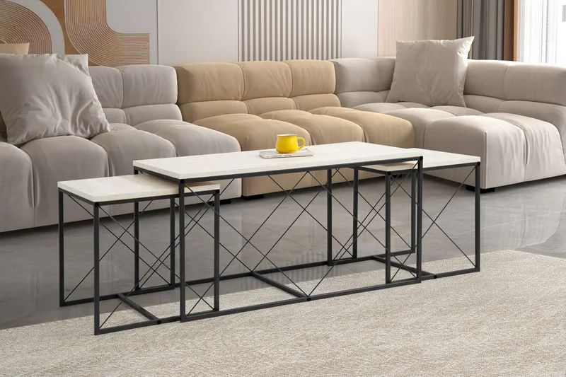 Defneia Sofabord 100 cm - Svart/Marmor - Møbler - Bord - Sofabord & salongbord