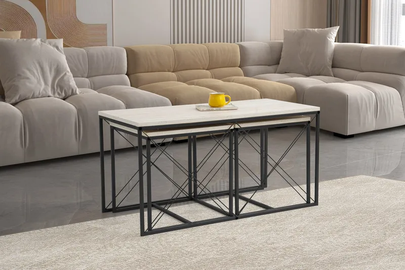 Defneia Sofabord 100 cm - Svart/Marmor - Møbler - Bord - Sofabord & salongbord