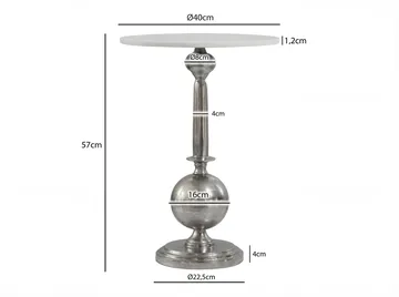 Derva rundt sidebord 40 cm med bordplate i ekte marmor - sølv og hvit - Møbler - Bord - Barbord & ståbord