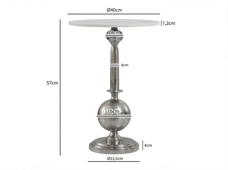 Derva rundt sidebord 40 cm med bordplate i ekte marmor - sølv og hvit - Møbler - Bord - Barbord & ståbord