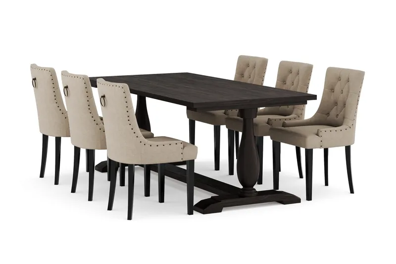 Dijon Matgruppe 200 cm med 6 Viktoria Spisestol, Brun