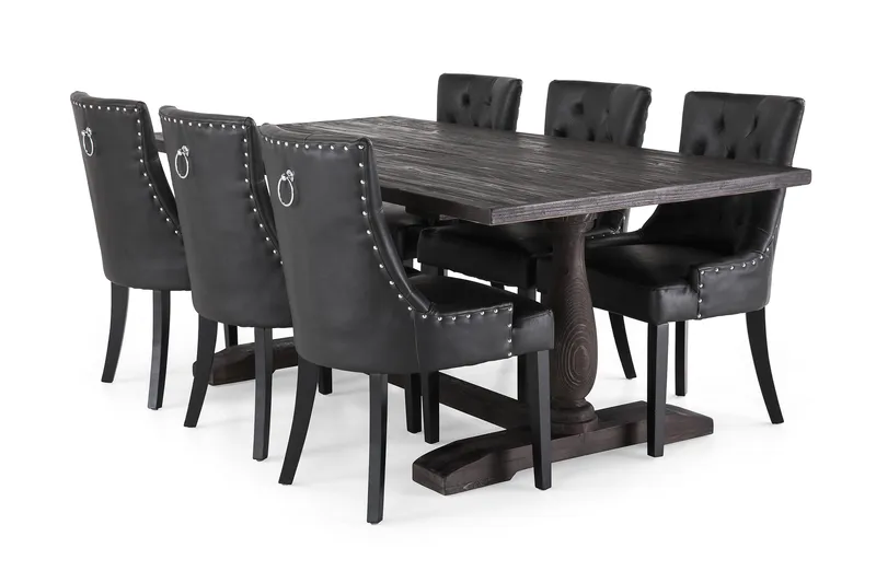 Dijon Spisegruppe 200 cm med 6 Tuva Lenestoler, Vintage tre / Svart PU