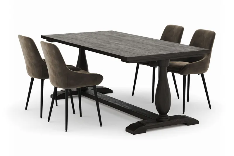 Dijon Spisegruppe 200x100cm med 4 Alsarp Spisestoler, Brun