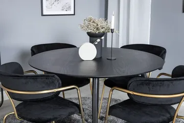 Dipp Matgruppe 115 cm Rund med 4 Arrow stoler - Sort/Guld - Møbler - Bord - Spisegruppe