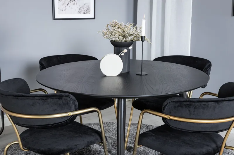 Dipp Matgruppe 115 cm Rund med 4 Arrow stoler - Sort/Guld - Møbler - Bord - Spisegruppe