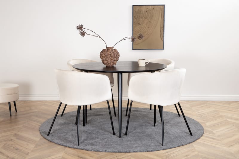 Dipp Matgruppe 115 cm Rund med 4 Berit stoler - Beige - Møbler - Bord - Spisegruppe