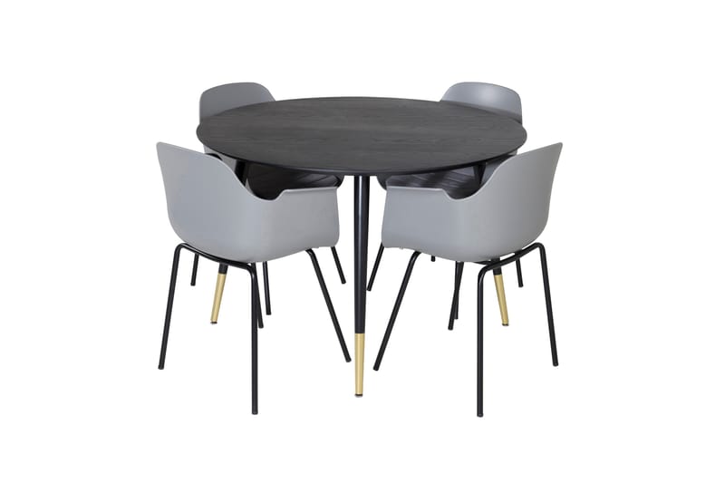 Dipp Matgruppe 115 cm Rund med 4 Comfort stoler, Sort/Guld