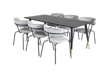 Dipp Matgruppe 180 cm Rektangulær med 6 Arrow stoler - Sort/Guld - Møbler - Bord - Spisegruppe