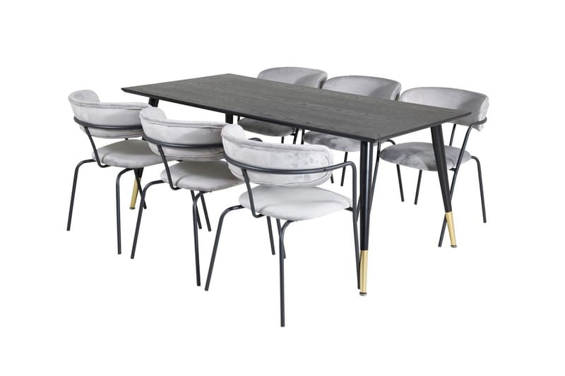 Dipp Matgruppe 180 cm Rektangulær med 6 Arrow stoler - Sort/Guld - Møbler - Bord - Spisegruppe