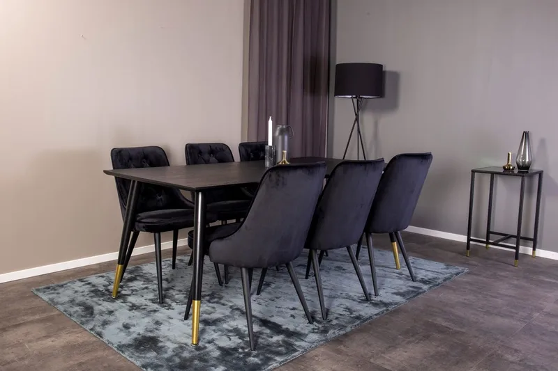 Dipp spisebord 180 cm med 6 Velvet Deluxe fløyelsstoler