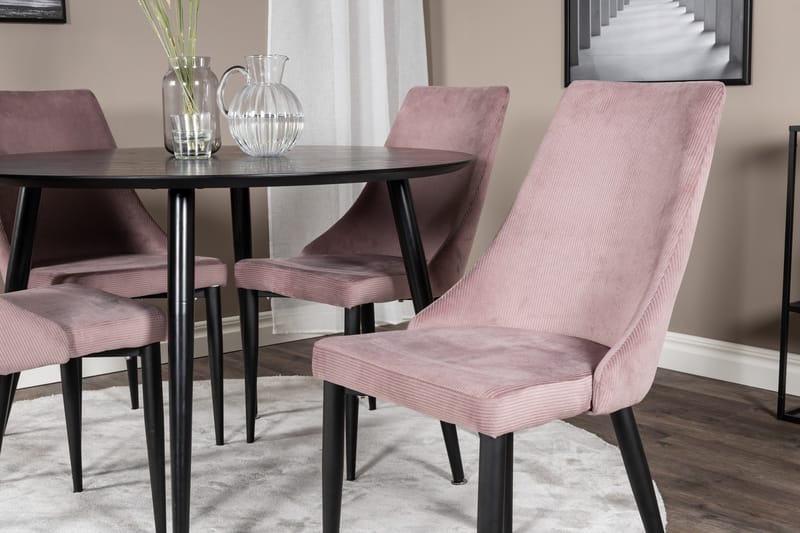 Dipp Spisegruppe 115 cm Rund med 4 Leone Stoler - Sort - Møbler - Bord - Spisegruppe
