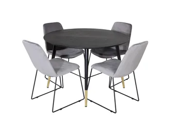 Dipp Spisegruppe 115 cm Rund med 4 Muce Stoler - Sort/Guld - Møbler - Bord - Spisegruppe