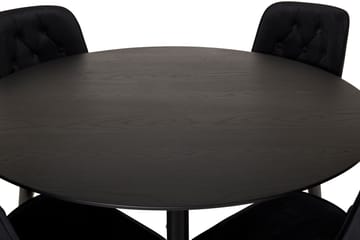 Dipp Spisegruppe 115 cm Rund med 4 Velvet Deluxe Stoler - Sort/Guld - Møbler - Bord - Spisegruppe