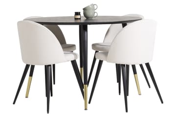 Dipp Spisegruppe 115 cm Rund med 4 Velvet Stoler - Beige - Møbler - Bord - Spisegruppe