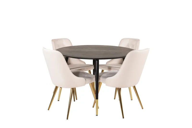 Dipp Spisegruppe 115 cm Rund med 4 Velvet Stoler, Beige