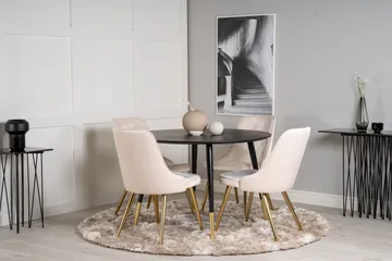 Dipp Spisegruppe 115 cm Rund med 4 Velvet Stoler - Beige - Møbler - Bord - Spisegruppe