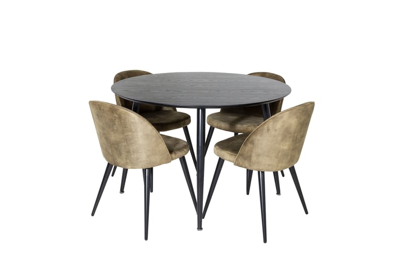 Dipp Spisegruppe 115 cm Rund med 4 Velvet Stoler, Sort