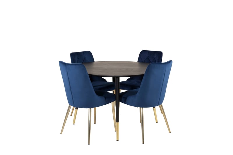 Dipp Spisegruppe 115 cm Rund med 4 Velvet Stoler, Sort