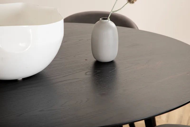 Dipp Spisegruppe 115 cm Rund med 4 Velvet Stoler - Sort - Møbler - Bord - Spisegruppe