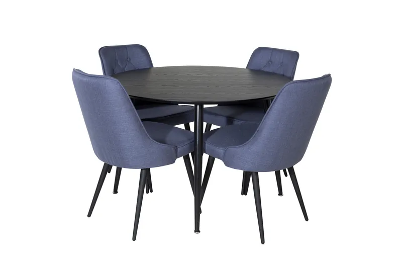 Dipp Spisegruppe 115 cm Rund med 4 Velvet Stoler, Sort