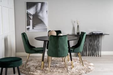 Dipp Spisegruppe 115 cm Rund med 4 Velvet Stoler - Sort/Guld - Møbler - Bord - Spisegruppe