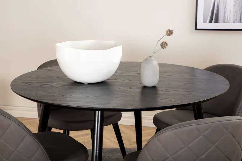 Dipp Spisegruppe 115 cm Rund med 4 Velvet-stoler - Svart - Møbler - Bord - Spisegruppe
