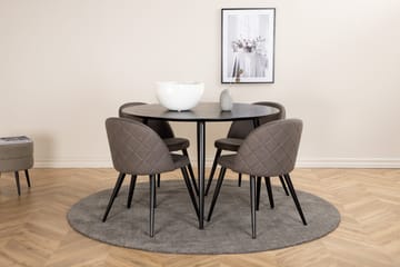 Dipp Spisegruppe 115 cm Rund med 4 Velvet-stoler - Svart - Møbler - Bord - Spisegruppe